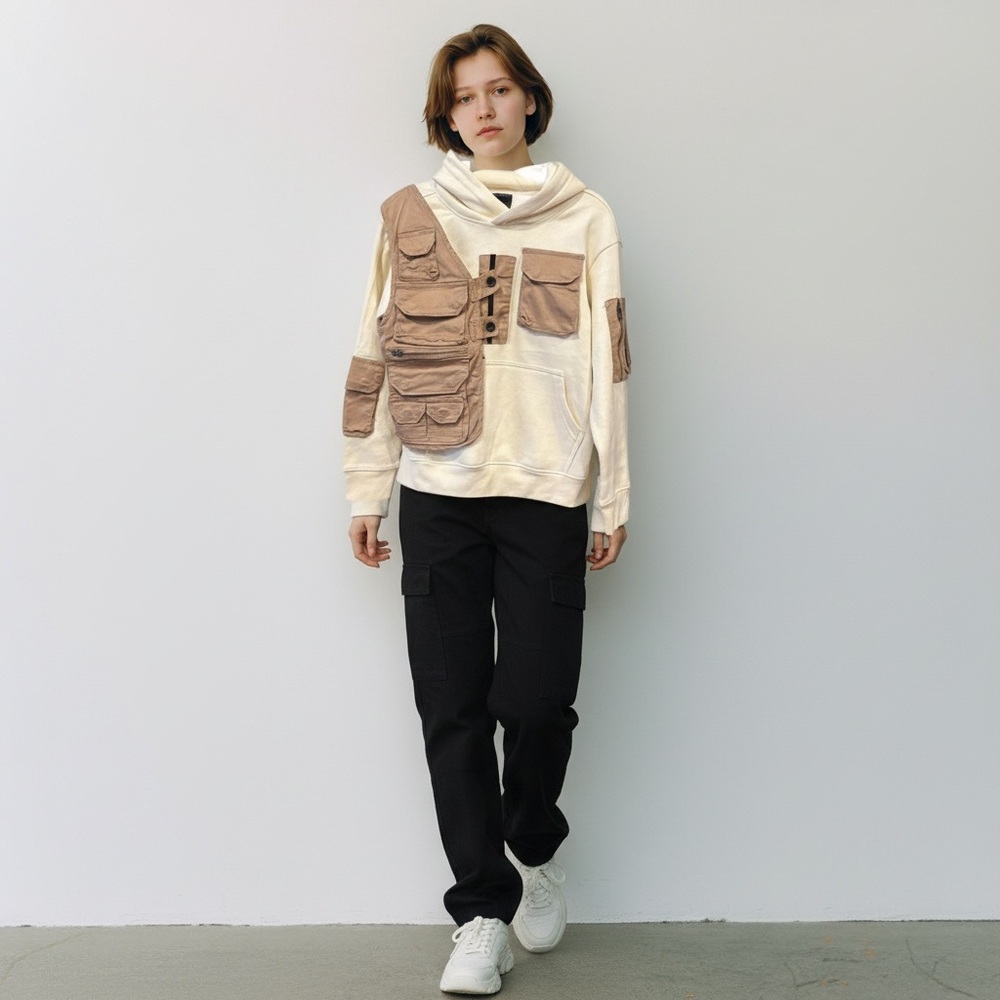 Copper Rivet Demin Factory Khaki and Cream Sweatshirt Size 10 A 4